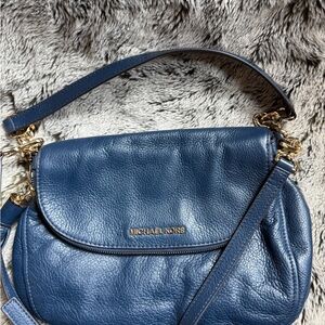 Michael Kors Blue Leather Shoulder Bag with Gold Accents